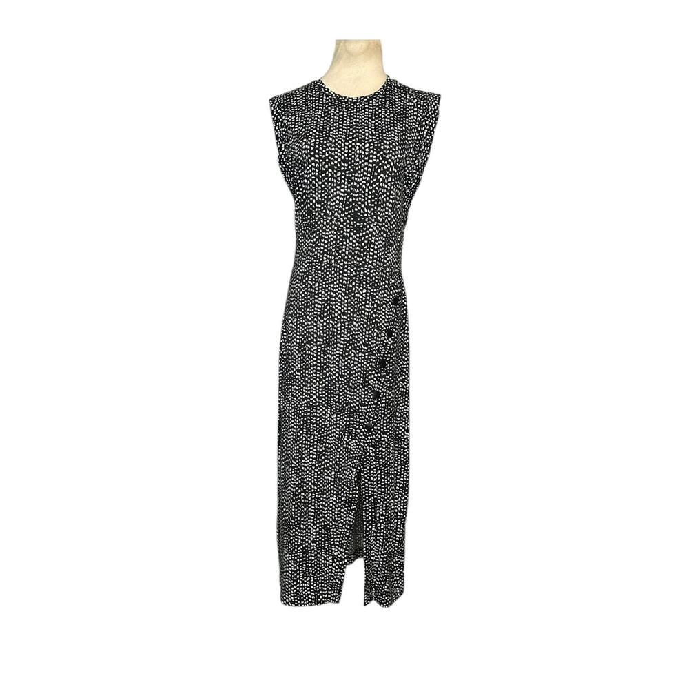 Grey State Chiara Black White Print Short Sleeves Midi Dress size Medium